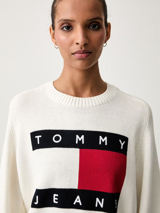 Tommy Hilfiger Pulover Dama Cu Mânecă Lungă Din Bumbac Ecru