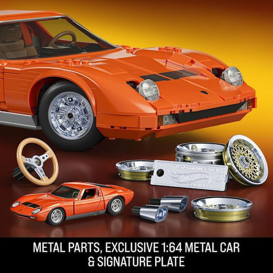 Mattel Building Blocks Brick Shop Hot Wheels ’71 Lamborghini Miura P400 Sv 1523 Pieces