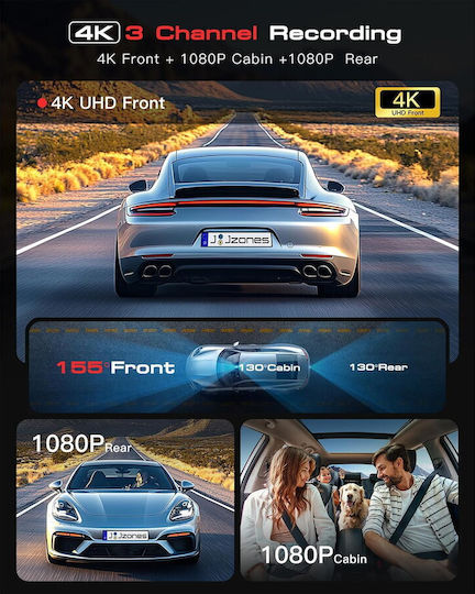 Jzones V630 Set Cameră DVR Auto 4K cu Ecran 2.4" Bluetooth Wi-Fi GPS și Cameră Oglindă Spate