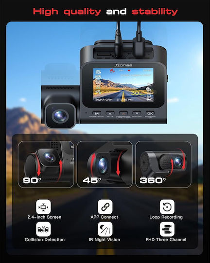 Jzones V630 Set Cameră DVR Auto 4K cu Ecran 2.4" Bluetooth Wi-Fi GPS și Cameră Oglindă Spate