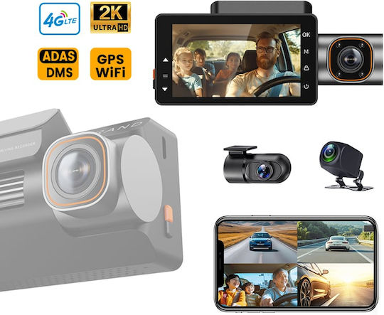 iSEN K5000 Set Cameră DVR Auto 1440P cu Ecran 3" Wi-Fi, GPS și Cameră Oglindă Spate