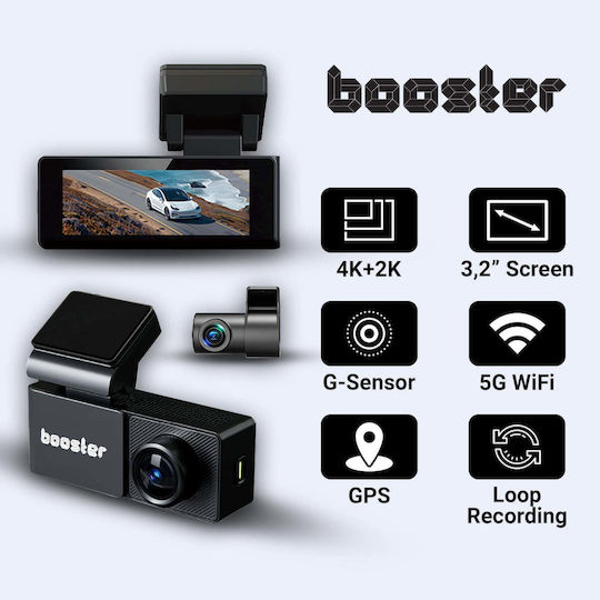 Booster SafeDrive Ultra Cameră DVR Auto 4K cu Ecran 3.2" Wi-Fi, GPS