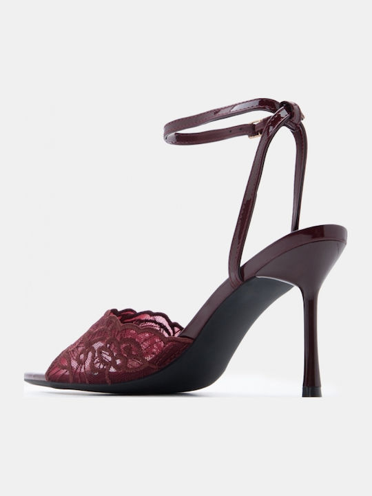 Patent Leather Mules With High Heel In Burgundy Colour