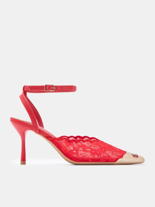 Spitze Pumps mit Riemen & Hohem Absatz Rote
