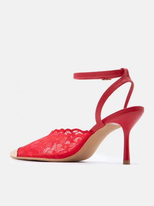 Spitze Pumps mit Riemen & Hohem Absatz Rote