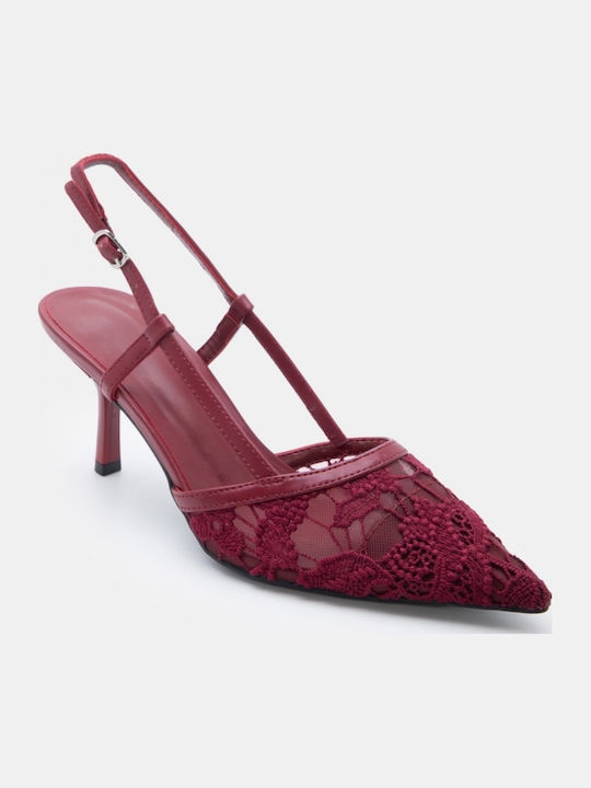 Spitze Zehe Pumps mit Mittlerem Absatz in Burgundisch