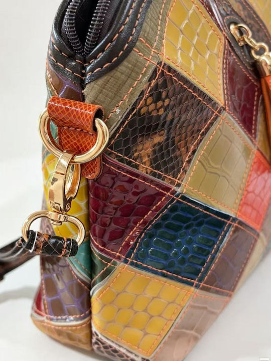 Leder Damen Schultertasche Croco Mehrfarbige