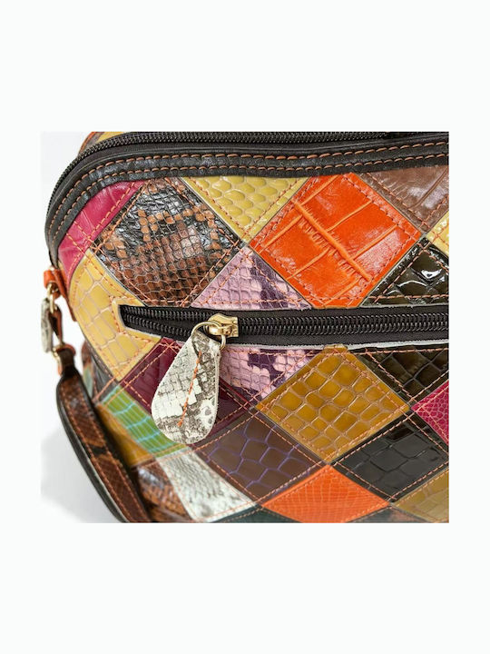 Leder Damen Schultertasche Croco Mehrfarbige
