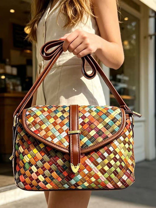Leder Damen Schultertasche Croco Mehrfarbige