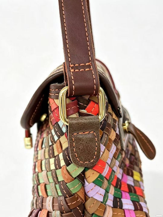 Leder Damen Schultertasche Croco Mehrfarbige