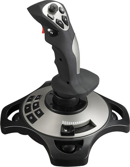 Joystick Gaming pentru PC 12 Butoane Programabile 8 Direcții Accelerație Vibrație Control de Zbor Cupe de Aspirație Usb Ergonomic Negru Gri
