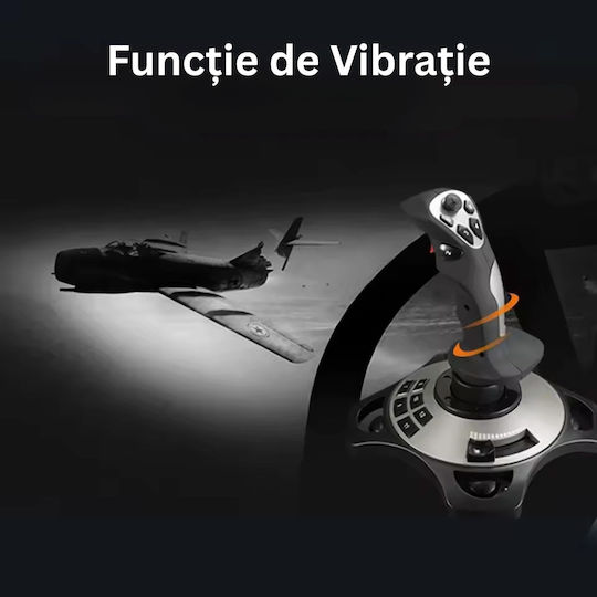Joystick Gaming pentru PC 12 Butoane Programabile 8 Direcții Accelerație Vibrație Control de Zbor Cupe de Aspirație Usb Ergonomic Negru Gri