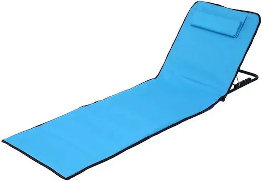Blue Foldable Steel Beach Sunbed with Pillow 145x50cm