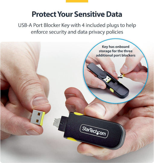 Startech Om Usb-a Port Blocker Key 4x Latching Usb-a Dust Cover Plugs Black