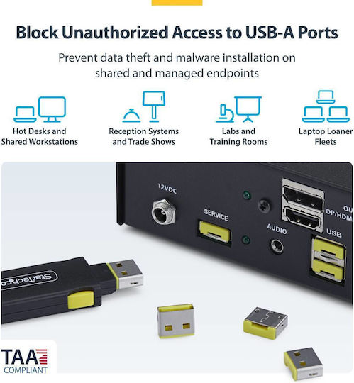 Startech Om Usb-a Port Blocker Key 4x Latching Usb-a Dust Cover Plugs Black