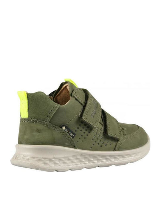 Gore-tex Leather Kids Boots with Hoop & Loop Closure Green