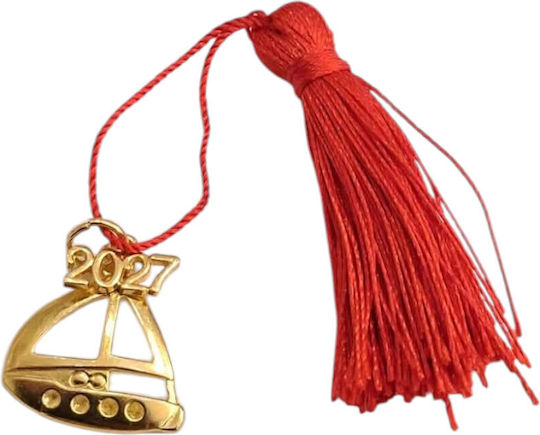Kalliopi Silver Handmade Hanging New Year's Lucky Charm Boat Gold 2027 2x2cm Kalliopi Silver Handmade Hanging New Year's Lucky Charm Boat Gold 2027 2x2cm
