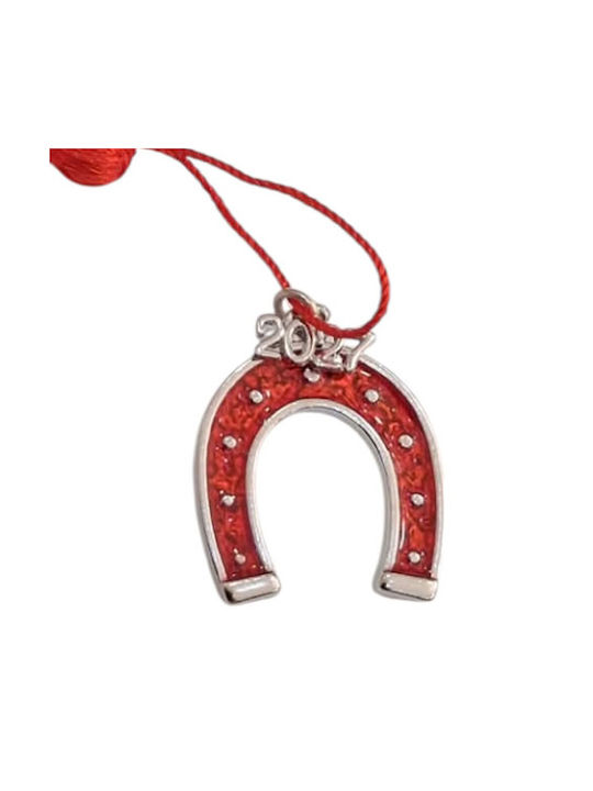 Kalliopi Silver Handmade Hanging New Year's Lucky Charm Horseshoe Red 2027 3x3cm
