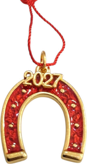 Kalliopi Silver Handmade Hanging New Year's Lucky Charm Horseshoe Red 2027 3x3cm
