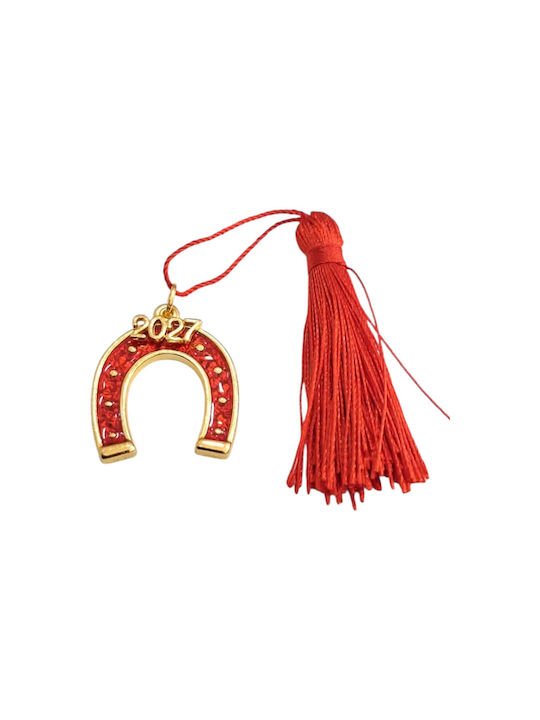 Kalliopi Silver Handmade Hanging New Year's Lucky Charm Horseshoe Red 2027 3x3cm