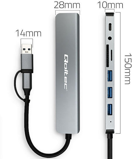 Qoltec Card Reader USB 3.0 USB 2.0 Thunderbolt 3 Type-C for SD/microSD