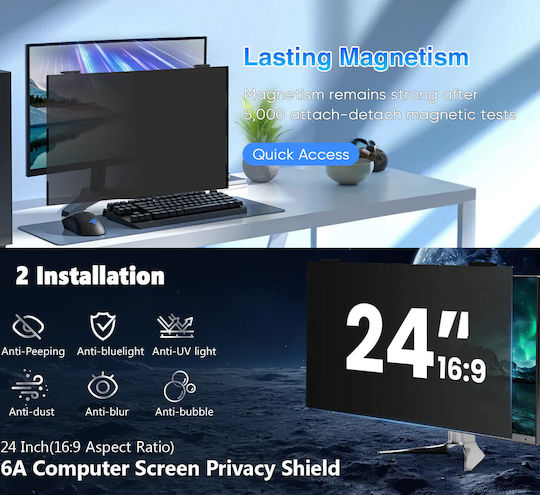 Ecran De Confidențialitate Pentru Calculator 24 Inch Filtru Magnetic De Ecran De Confidențialitate Suspendat Ecran De Confidențialitate Protecție Calculator Protecție Antiorbire Filtru De Confidențialitate Anti-lumină Albastră Film De Protecție Îndepărtabilă Anti-zgârieturi