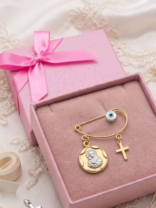 Kinder Sicherheitsnadel-Anhänger aus 9K Gold mit Kreuz