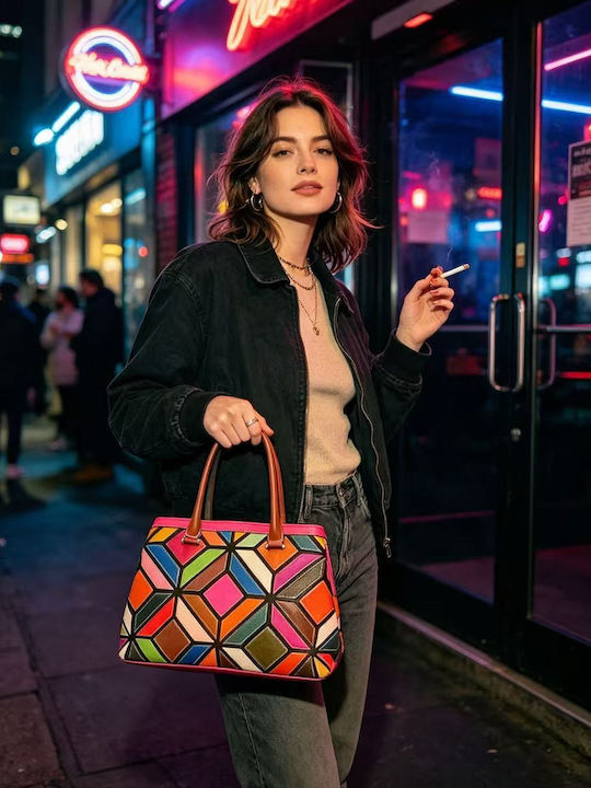 Leder Damen Tote Tasche Mehrfarbig