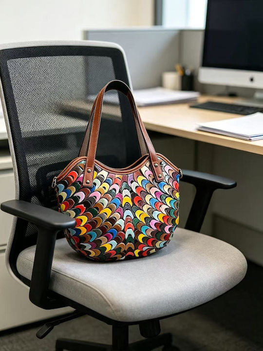 Leder Damen Tote Tasche Mehrfarbig