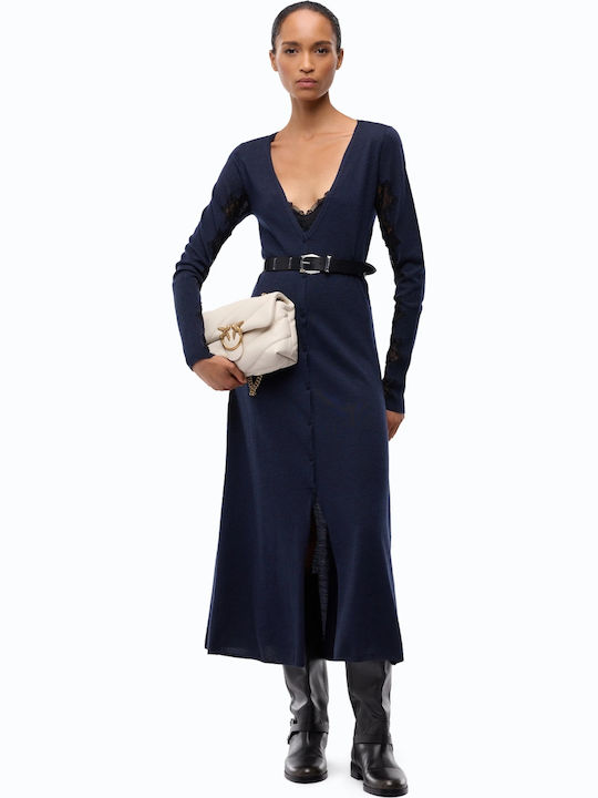 Pinko Πλεκτό Με Δαντέλα Φόρεμα Navy Blue