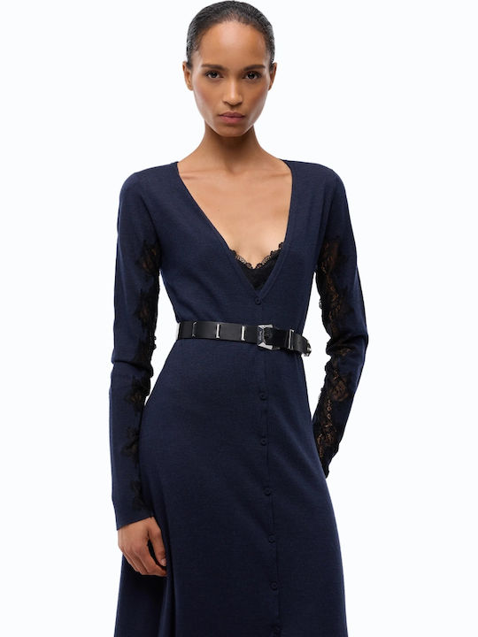 Pinko Πλεκτό Με Δαντέλα Φόρεμα Βραδινό Navy Blue