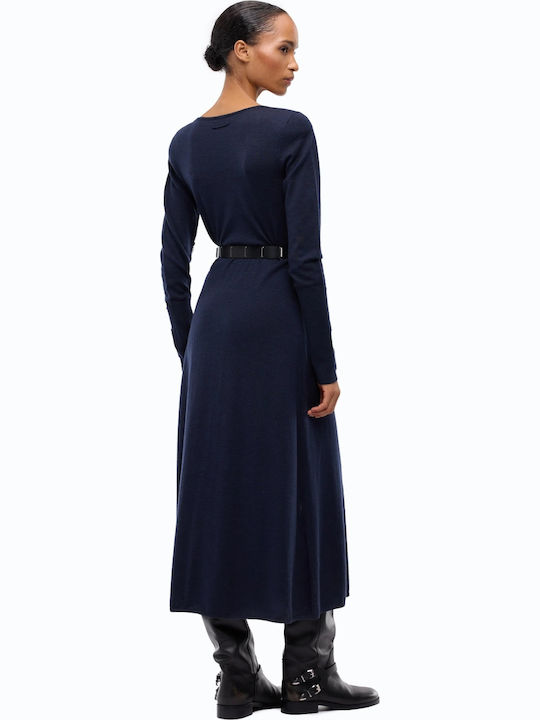 Rochie Midi De Seară Rochie-Cămașă Cu Dantelă Albastru Navy