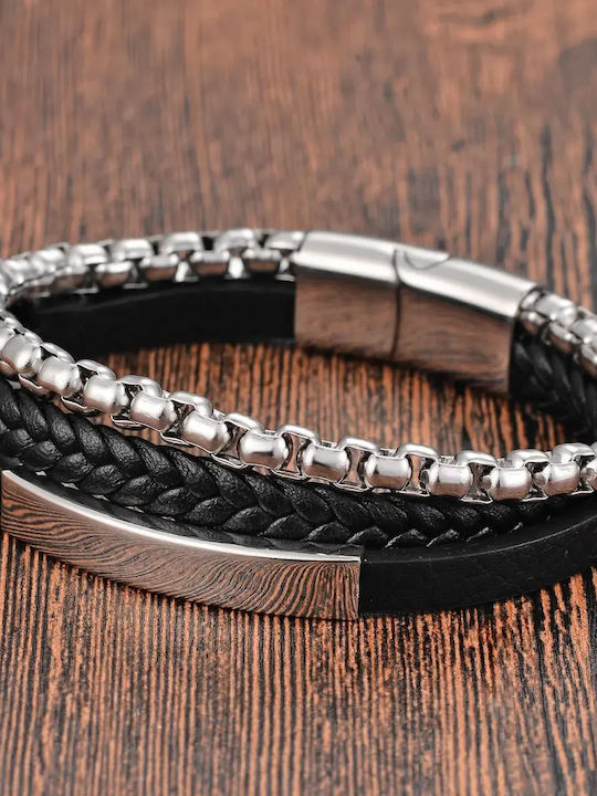 Legend Accessories Ανδρικό Βραχιόλι Αλυσίδα από Δέρμα