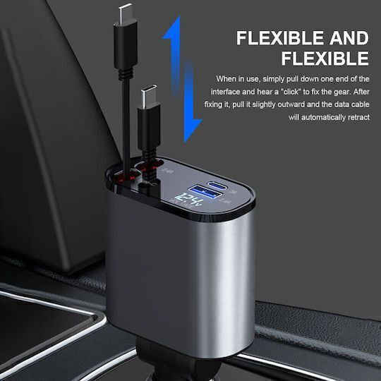Spv T Φορτιστής Αυτοκινήτου 120w 2.4a Γρήγορης Φόρτισης Θύρες 1xusb-a 1xtype-c Καλώδιο Lightning Type-c Βολτόμετρο