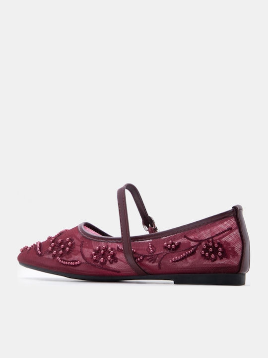 Women's Pointed Toe Ballerina Shoes In Burgundy Colour
