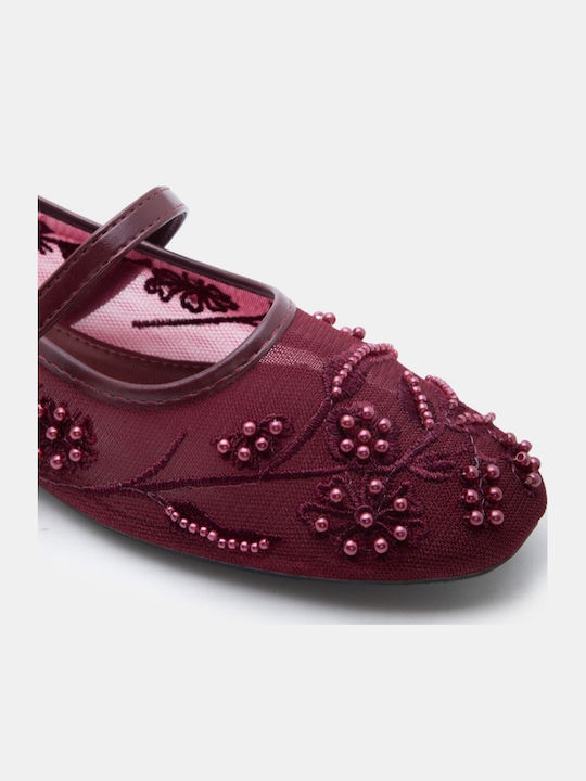Women's Pointed Toe Ballerina Shoes In Burgundy Colour