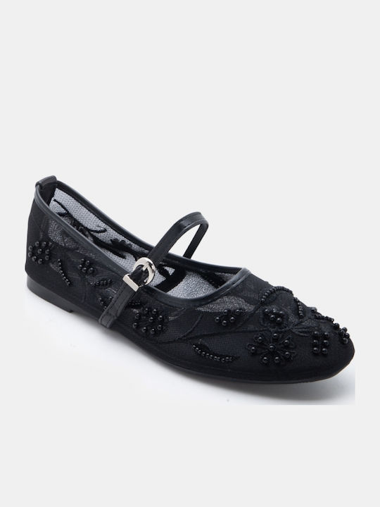 Women's Pointed Toe Ballerina Shoes In Black Colour