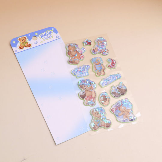 Teddy Island Series Oil-Ink Stickers Blue And Purple Hy-gy8003