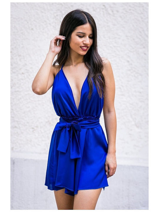 Damen Jumpsuit Kurze Hosen Blau Ρουά