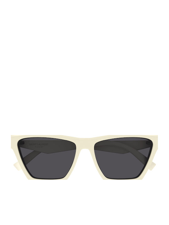 Ysl Women's Sunglasses with White Plastic Frame and Gray Lens
