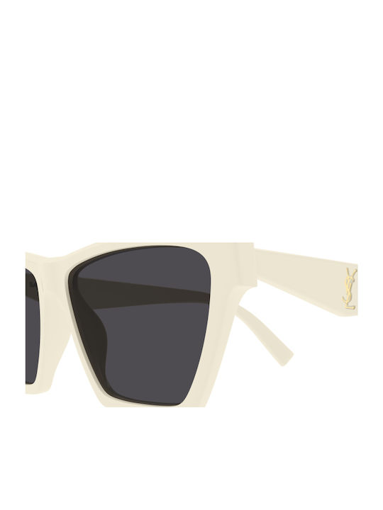 Ysl Women's Sunglasses with White Plastic Frame and Gray Lens