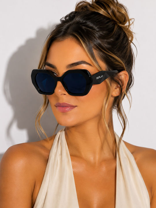 Replay Unisex Ochelari De Soare Cu Ramă Neagră Din Plastic