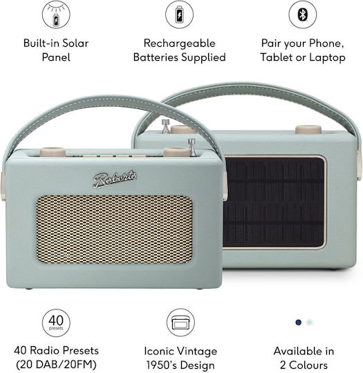 Roberts Revival Uno Solar Portable Radio Solar DAB+ with Bluetooth Duck Egg Blue