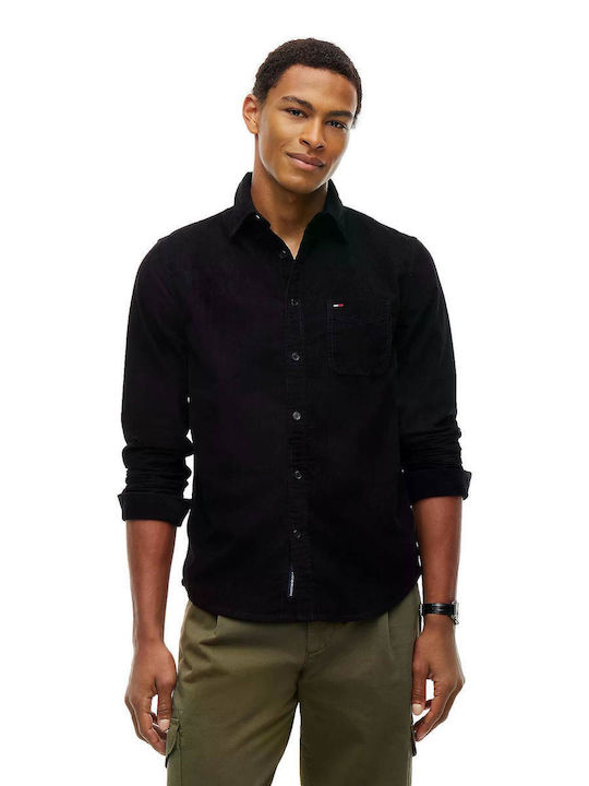 Long Sleeve Corduroy Shirt In Regular Fit Black