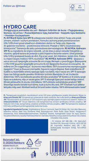 Nivea Hydro Care Lip Balsam SPF15 îngrijire hidro 4.8gr