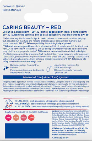 Nivea Caring Beauty Балсам за Устни SPF30 Червен & Бузи 4.8гр