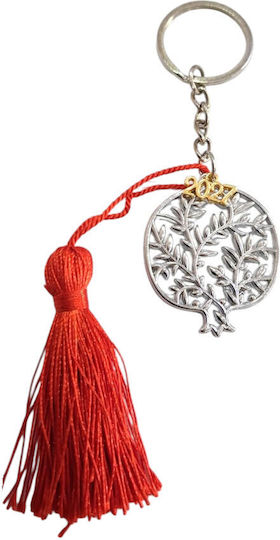 Handmade Lucky Charm Keychain 2027 Silver Pomegranate Olive Branch Tassel 2027-gf3043