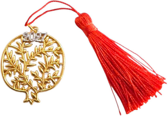 Handmade Lucky Charm 2027 Gold Pomegranate Olive Branch Tassel 4x4.5cm 2027-gf3016