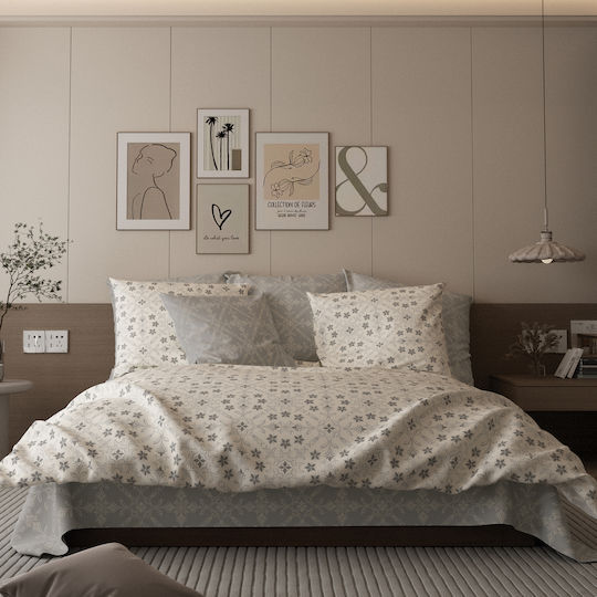 Charalambidis Textiles Oreon Bed Sheet King Size with Rubber Hugger 180x200+30cm Grey