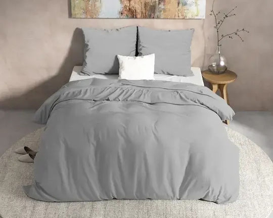 Dream House Set Husă de pilotă din flanelă 200x220cm dublă cu 2 fețe de pernă Culoare Gri